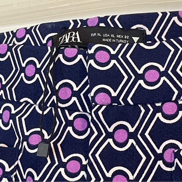 ZARA PANTS WOMEN'S CROPPED FLARED JACQUARD LEGGINGS NAVY PURPLE GEOMETRIC XL - Picture 5 of 8
